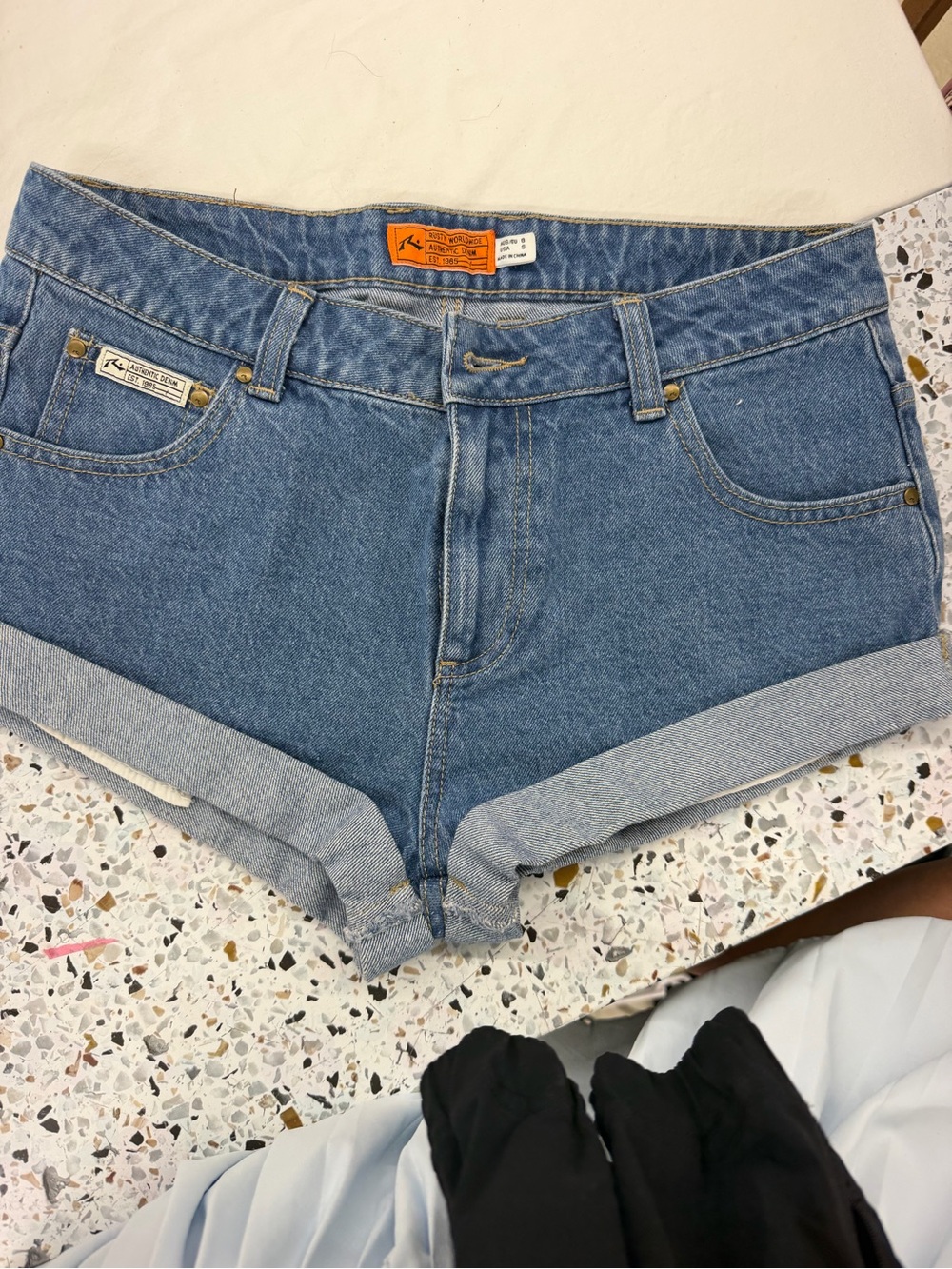 Rusty Blue Rolled-Hem Denim Shorts